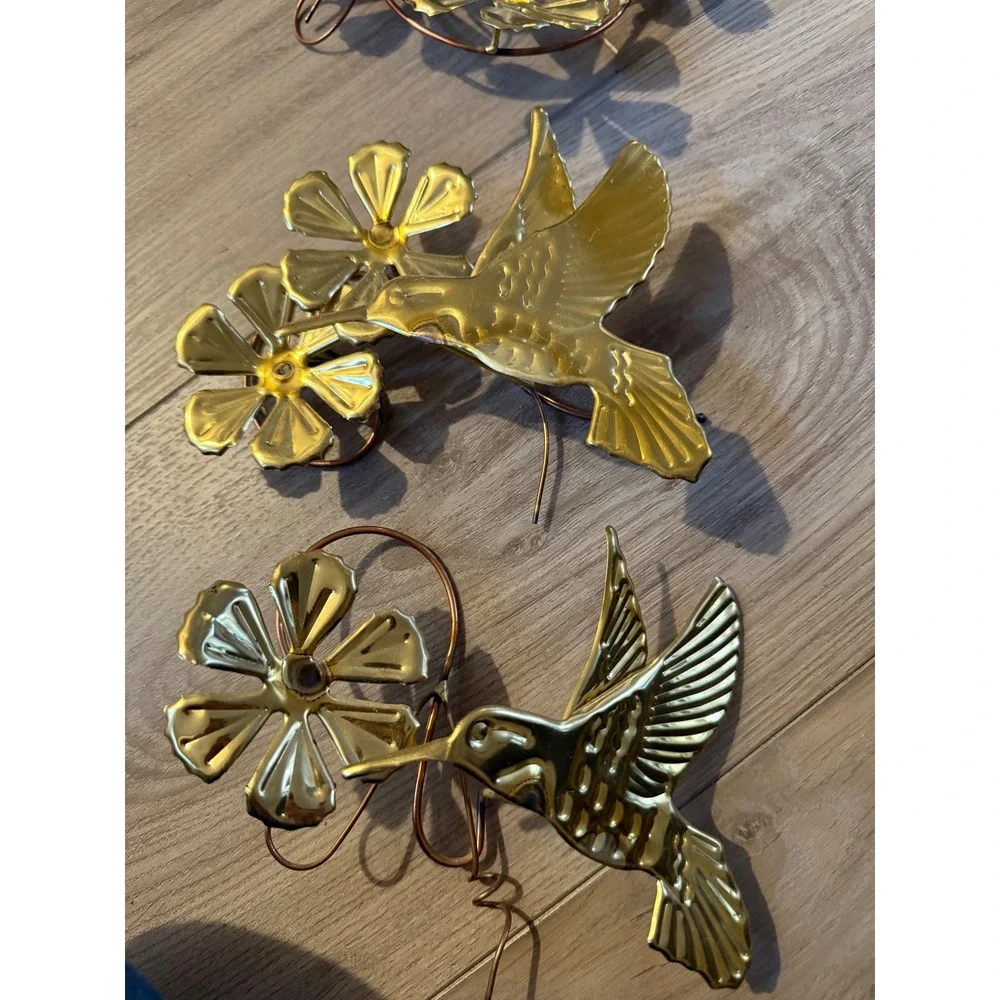 Vintage Brass Hummingbird Wall Art Set Gold Metal Mid Century Modern Decor 7pc‎